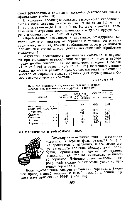 Подсолнечник — важнейшая масличная культура. В первые фазы развития он растет сравнительно медленно, и его легко могут заглушить сорняки. Междурядные обработки, боронование и другие агронриемы позволяют значительно уменьшить количество сорняков. Действие агротехнических мероприятий можно значительно усилить, применяя гербициды.