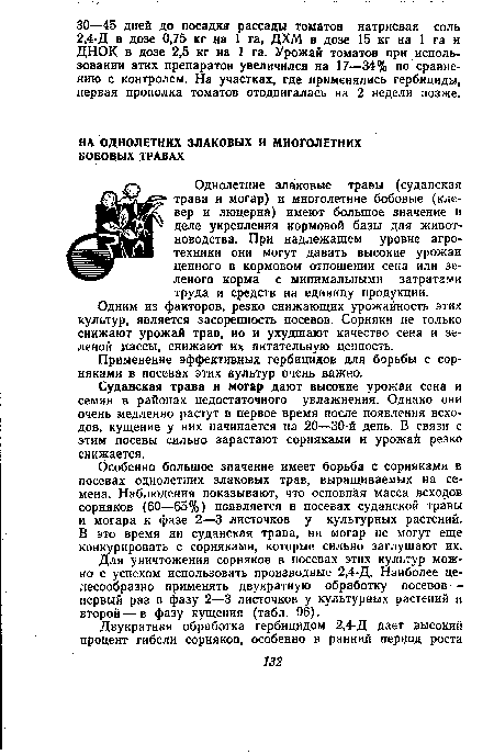 Одним из факторов, резко снижающих урожайность этих культур, является засоренность посевов. Сорняки не только снижают урожай трав, но и ухудшают качество сека и зеленой массы, снижают их питательную ценность.