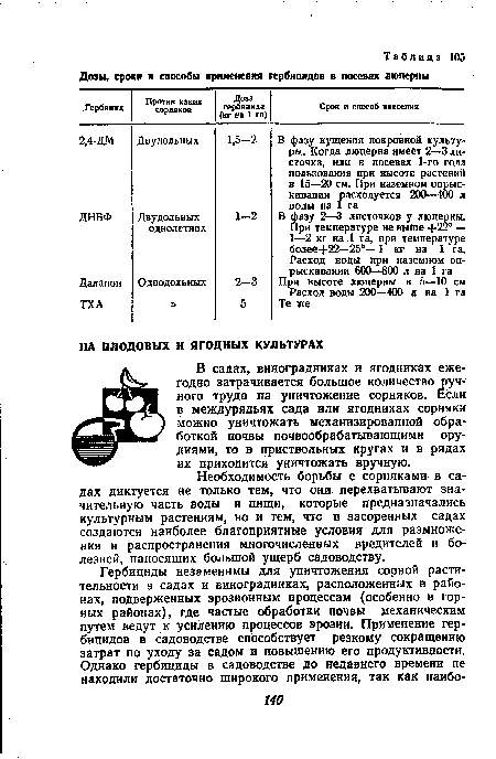 В садах, виноградниках и ягодниках ежегодно затрачивается большое количество ручного труда на уничтожение сорняков. Если в междурядьях сада или ягодниках сорняки можно уничтожать механизированной обработкой почвы почвообрабатывающими орудиями, то в приствольных кругах и в рядах их приходится уничтожать вручную.