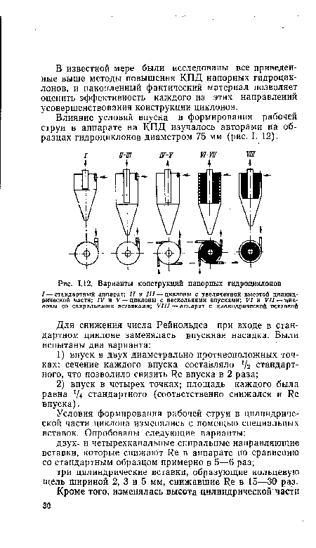 Варианты конструкций напорных гидроциклонов