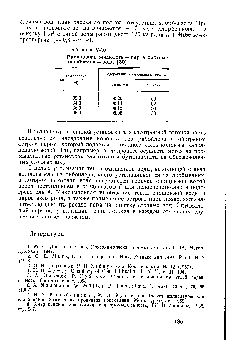 В отличие от описанной установки для азеотропной отгонки часто используются насадочные колонны без рибойлера с обогревом острым паром, который подается в нижнюю часть колонны, заполненную водой. Так, например, этот процесс осуществляется на промышленных установках для отгонки бутилацетата из обесфенолен-ных сточных вод.