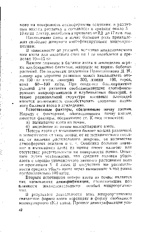 В зависимости от условий, величина накапливаемого ими азота для пахотного слоя на 1 га колеблется в пределах 10—15 кг.