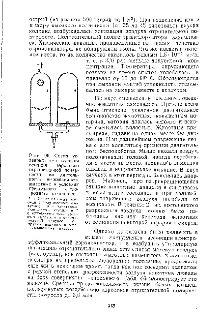 Схема установки для изучения влияния аэроионов отрицательной полярности на длительность выживаемости животных в условиях предельного кислородного голодания