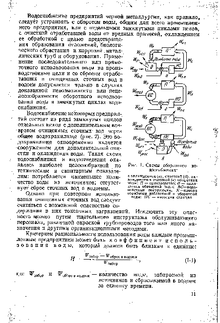 Водоснабжение предприятий черной металлургии, как правило, следует устраивать с оборотом воды, общим для всего промышленного предприятия, или с отдельными замкнутыми циклами цехов, с очисткой отработавшей воды от вредных примесей, охлаждением ее обработкой с целью предотвращения образования отложений, биологического обрастания и коррозии , металлических труб и оборудования. Применение последовательного или прямоточного использования воды на производственные цели и со сбросом отработавших и очищенных сточных вод в водоем допускается только в случаях доказанной невозможности или Нецелесообразности оборотного использования воды в замкнутых циклах водоснабжения.