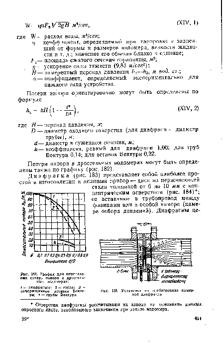 Н—замеренный перепад давления —Л2, м вод. ст.; а— коэффициент, определяемый экспериментально для каждого типа устройства.