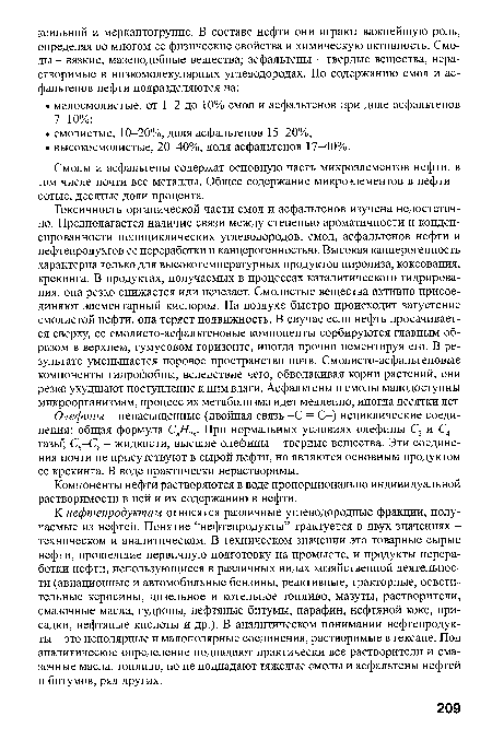 Смолы и асфальтены содержат основную часть микроэлементов нефти, в том числе почти все металлы. Общее содержание микроэлементов в нефти -сотые, десятые доли процента.