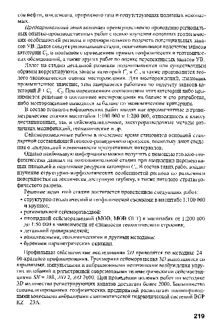 Однако наибольшую информацию можно получить с помощью геолого-геофизических данных на подготовительной стадии при выявлении перспективных площадей и подготовке ресурсов категории С3. В состав таких работ входит изучение структурно-морфологических особенностей региона по различным поверхностям на технически доступную глубину, а также литолого-стратигра-фического разреза.