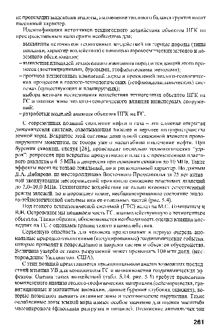 Серьезную опасность для человека представляют в первую очередь аномальные природно-техногенные (индуцированные) геодинамические события, которые приводят к повреждению и авариям систем и объектов обустройства. Величина ущерба от таких разрушений может превышать 100 млн долл. (месторождение Уиллингтон, США).