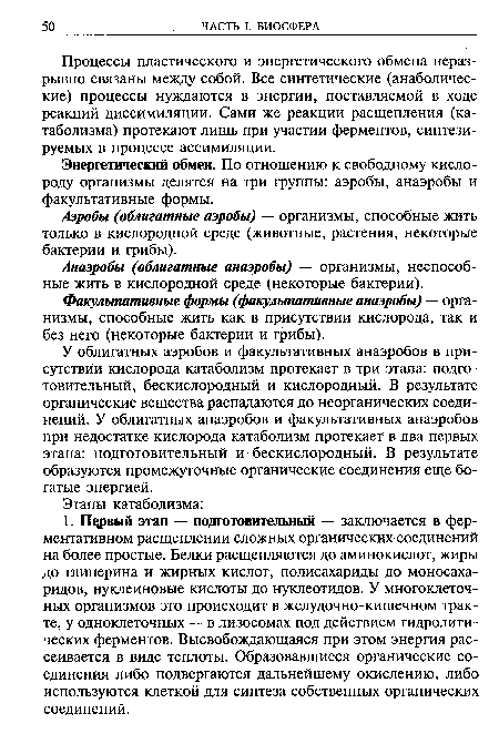 Аэробы (облигатные аэробы) — организмы, способные жить только в кислородной среде (животные, растения, некоторые бактерии и грибы).