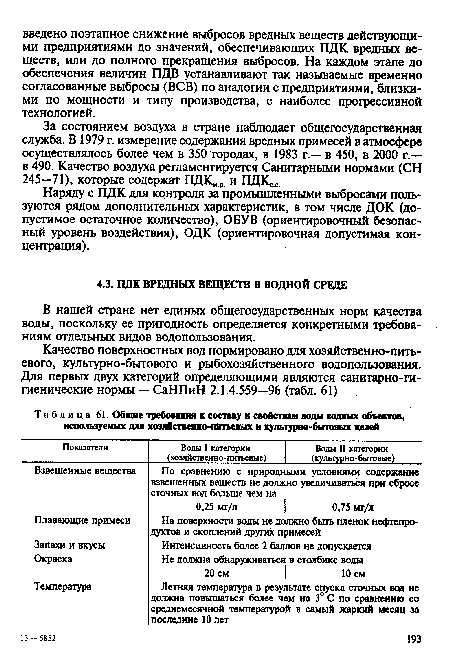 Общие требования к составу н свойствам воды водных объектов, используемых для хозяйственно-питьевых н культурно-бытовых целей