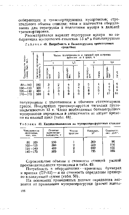 Строительные объемы и стоимость станций разной производительности приведены в табл. 49.