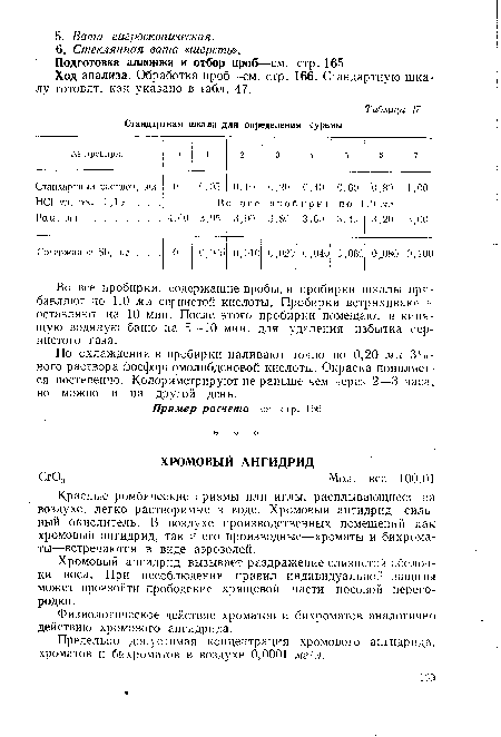 Во все пробирки, содержащие пробы, и пробирки шкалы прибавляют по 1,0 мл сернистой кислоты. Пробирки встряхивают и оставляют на 10 мин. После этого пробирки помещают в кипящую водяную баню на 5—10 мин. для удаления избытка сернистого газа.