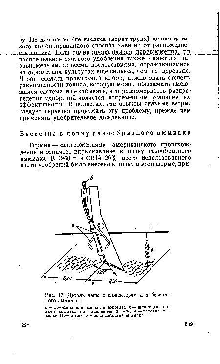 Деталь лапы с инжектором для безводного аммиака