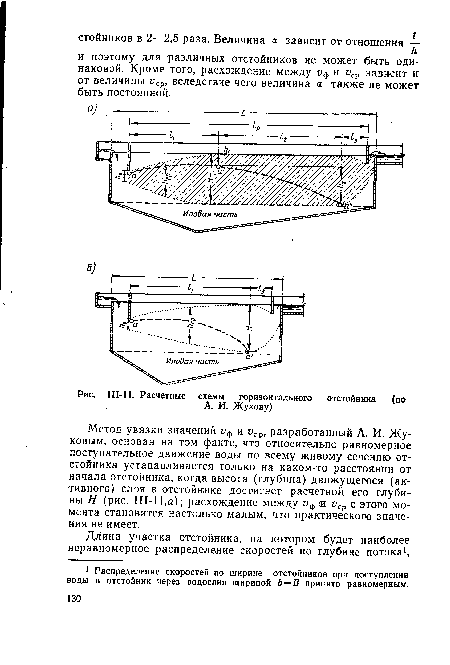 Ш-11. Расчетные схемы горизонтального отстойника (по
