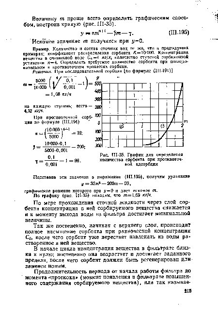 Ш-35. График для определения количества сорбента при противоточной адсорбции