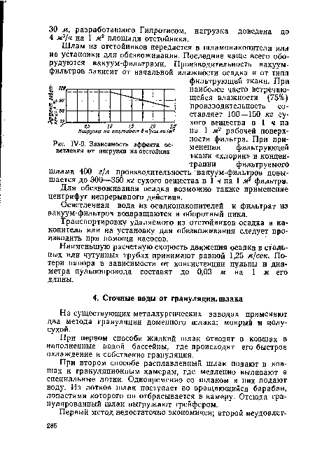 Зависимость эффекта осветления от нагрузки на отстойник