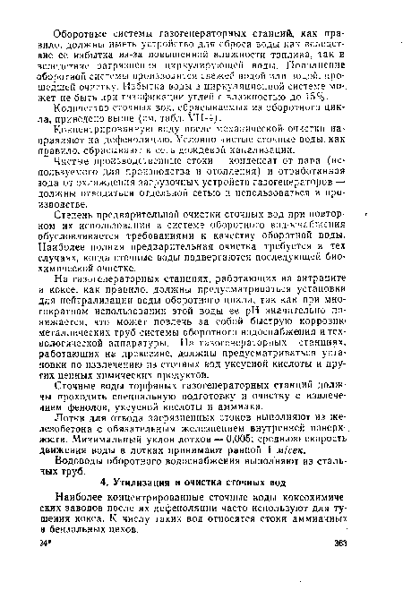 Наиболее концентрированные сточные воды коксохимических заводов после их дефеноляции часто используют для тушения кокса. К числу таких вод относятся стоки аммиачных я бензольных цехов.