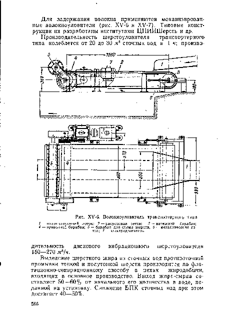 Выделение шерстного жира из сточных вод противоточной промывки тонкой и полутонкой шерсти производится по фло-тзционно-сепарационному способу в цехах жиродобычи, входящих в основное производство. Выход жира-сырца составляет 50—60% от начального его количества в воде, поданной на установку. Снижение ВПК сточных вод при этом достигает 40—50%.
