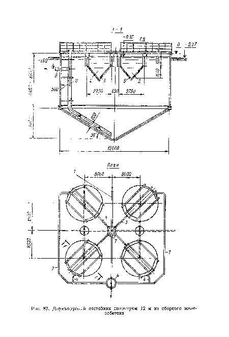 Двухъярусный отстойник диаметром 12 м из сборного железобетона