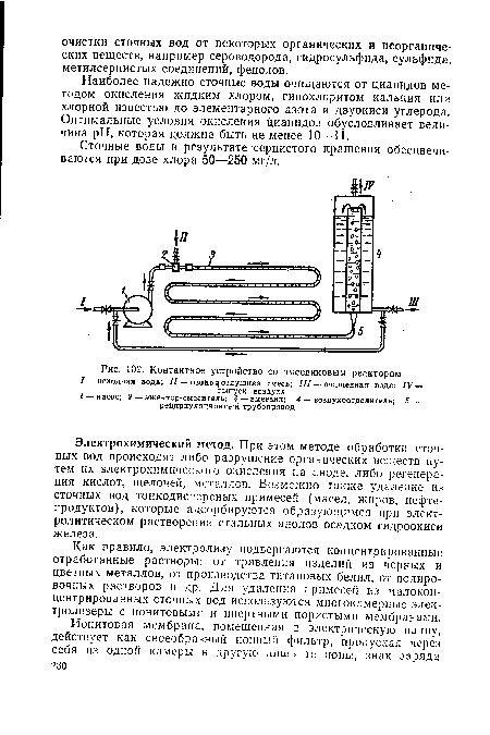 Контактное устройство со змеевиковым реактором 1 — исходная вода; 11— озо но воздушная смесь; /// — очищенная вода; /V —