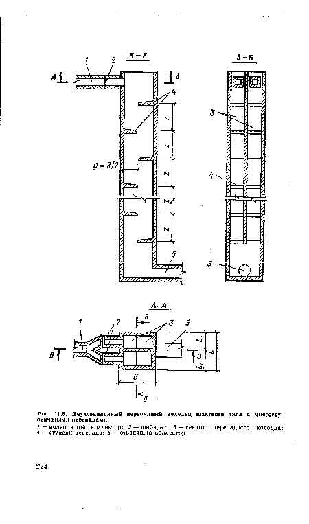 Двухсекционный перепадный колодец шахтного типа с многоступенчатыми перепадами
