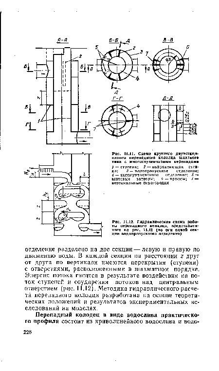 Гидравлическая схема работы перепадного колодца, представленного на рис. 11.11 (по оси одной секции водопропускного отделения)