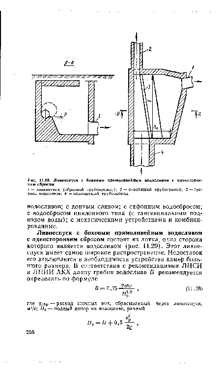 Ливнеспуск с боковым прямолинейным водосливом с односторонним сбросом