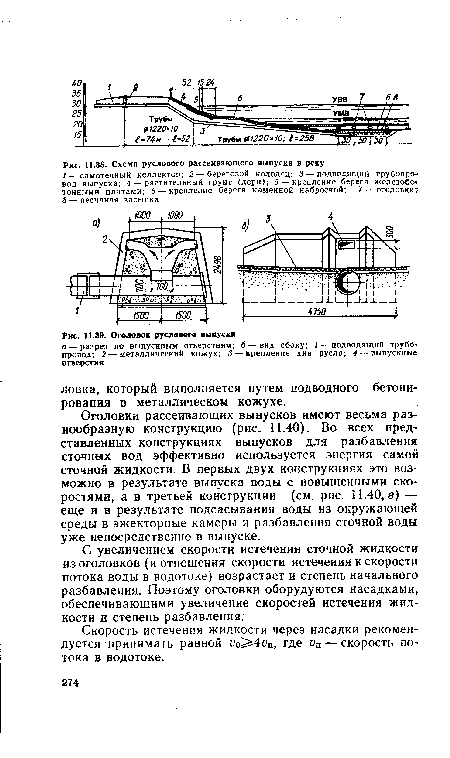 Схема руслового рассеивающего выпуска в реку