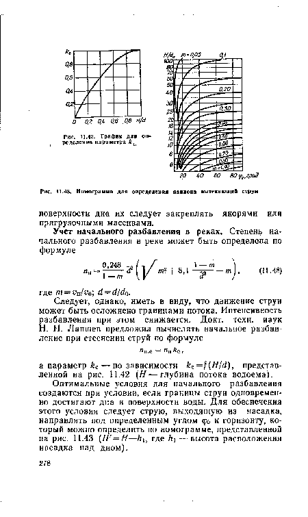 Номограмма для определения наклона вытекающей струи