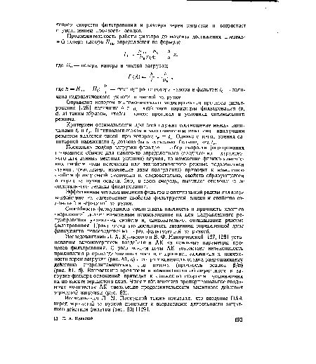 Определив методом технологического моделирования процесса фильтрования [125] величины Ь и а, подбирают параметры фильтрования (v, d, х) таким образом, чтобы процесс протекал в условиях оптимального режима.