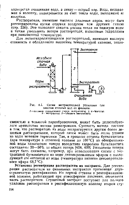 Схема экстракционной установки Для очистки сточных вод от фенолов