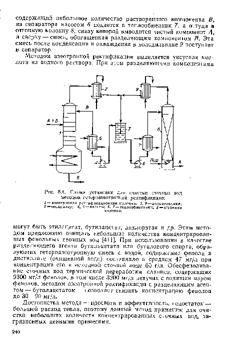 Схема установки для очистки сточных вод методом гетероазеотропной ректификации