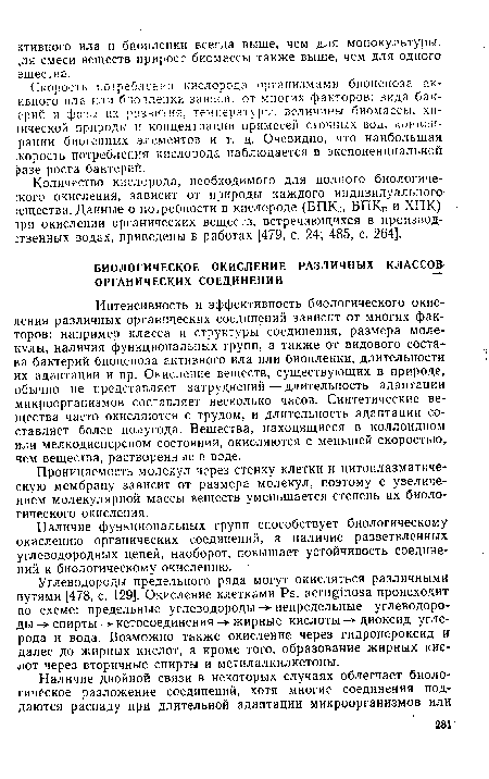 Проницаемость молекул через стенку клетки и цитоплазматическую мембрану зависит от размера молекул, поэтому с увеличением молекулярной массы веществ уменьшается степень их биологического окисления.