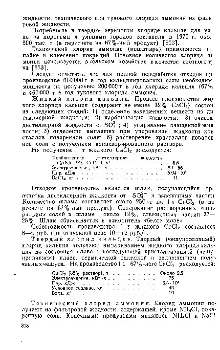 Потребность в твердом зернистом хлориде кальция для ух< да за дорогами и улицами городов составила в 1975 г. око; 500 тыс. т (в пересчете на 67%-ный продукт) [533].