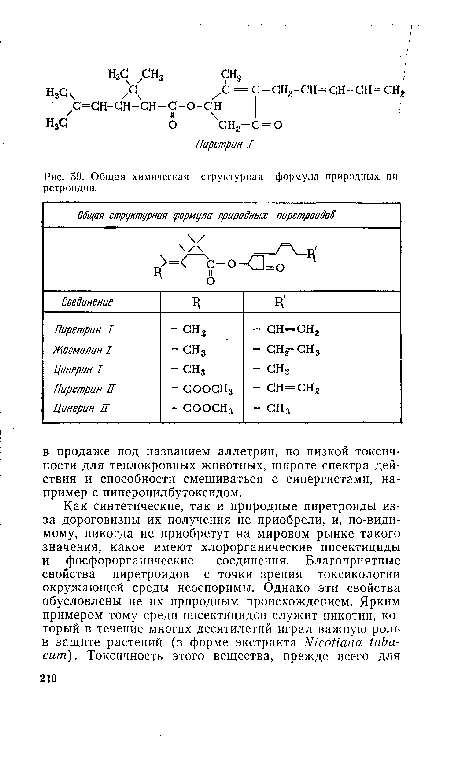 Общая химическая структурная формула природных пи-ретроидов.