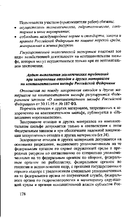 Государственной экологической экспертизе подлежат все виды хозяйственной деятельности на континентальном шельфе, которые могут осуществляться только при ее положительном заключении.