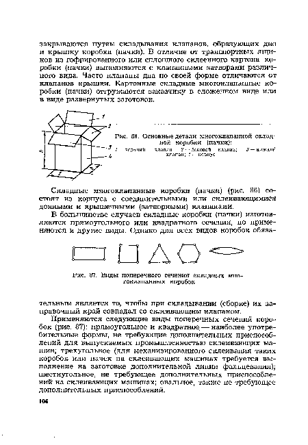 Основные детали многоклапанной складной коробки (пачки)