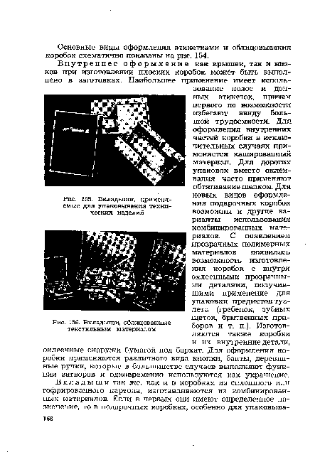 Вкладыши, облицованные текстильным материалом