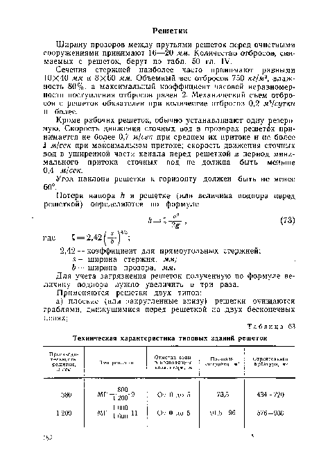 Техническая характеристика типовых зданий решеток