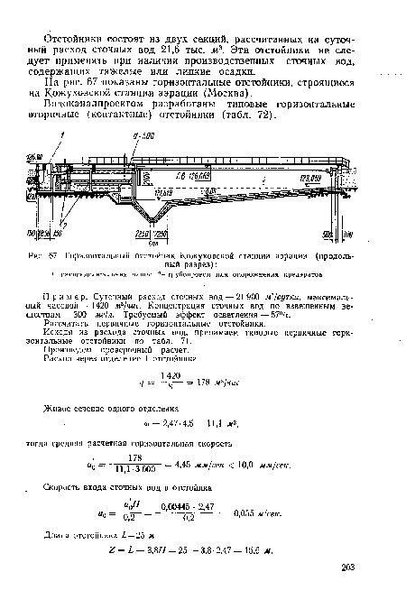 Горизонтальный отстойник Кожуховской станции аэрации (продольный разрез)