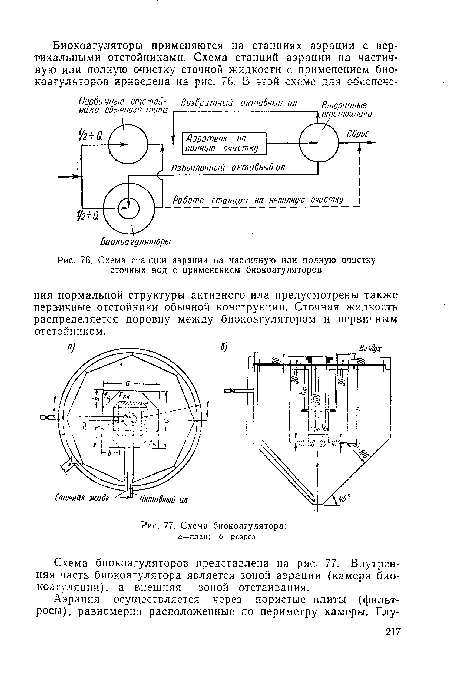 Схема станции аэрации на частичную или полную очистку сточных вод с применением биокоагуляторов