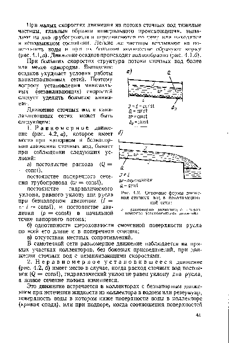 Основные формы движения сточных вод в канализационной сети