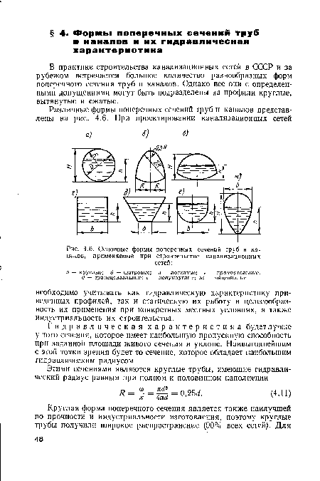 Основные формы поперечных сечений труб и каналов, применяемые при строительстве канализационных