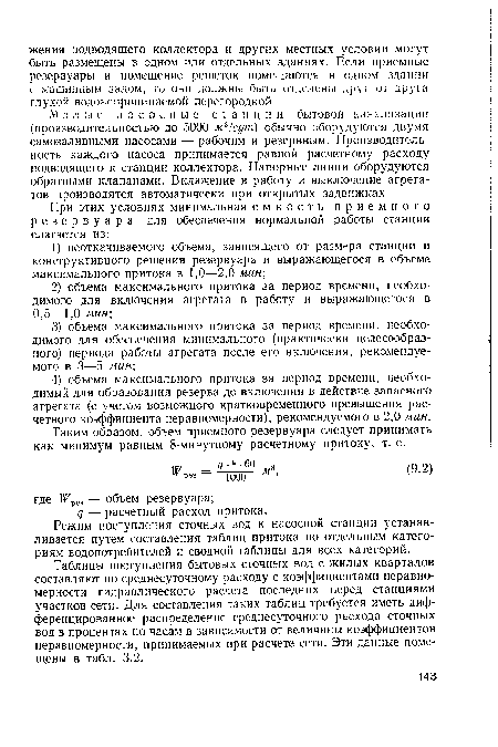 Режим поступления сточных вод к насосной станции устанавливается путем составления таблиц притока по отдельным категориям водопотребителей и сводной таблицы для всех категорий.