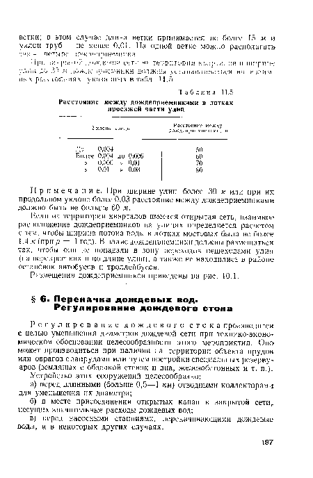 Примечание. При ширине улиц более 30 м или при их продольном уклоне более 0,03 расстояние между дождеприемниками должно быть не больше 60 м.