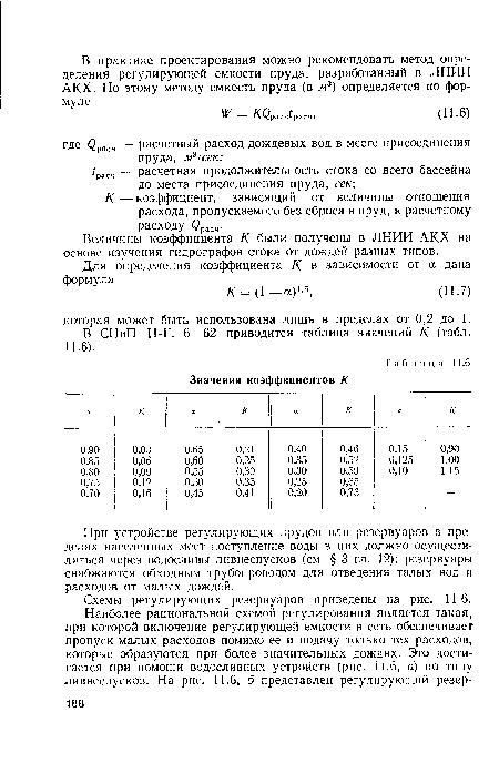 К — коэффициент, зависящий от величины отношения расхода, пропускаемого без сброса в пруд, к расчетному расходу (Зрасч.