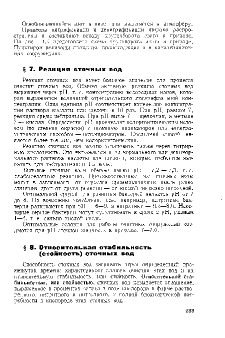 Оптимальной средой для развития бактерий является pH от 7 до 8. Но возможны колебания. Так, например, нитритные бактерии развиваются при pH — 6—9, а нитратные — 6,5—8,6. Некоторые серные бактерии могут существовать в среде с pH, равным 1—4, т. е. сильно кислой среде.