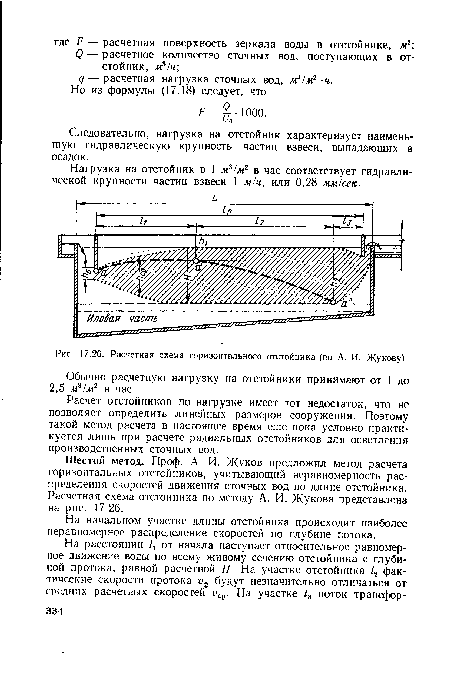 Расчетная схема горизонтального отстойника (по А. И. Жукову)