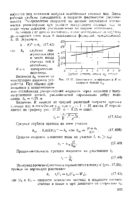 Зависимость коэффициента К от скорости потока 1>ср