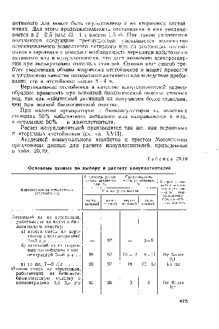 Вертикальные отстойники в качестве илоуплотнителей целесообразнее применять при неполной биологической очистке сточных вод, так как избыточный активный ил получается более тяжелым, чем при полной биологической очистке.